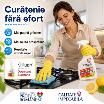 Degresant bucătărie Klintensiv, soluție profesională pentru grăsime arsă și murdărie persistentă, pentru hote, plite, cuptoare, grătare, tăvi, inox și suprafețe lavabile, 500 ml, 4x Stickere - Img 5