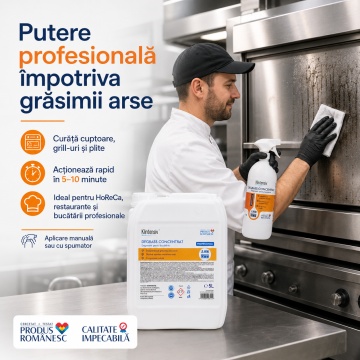 Degresant concentrat Klintensiv DEGRASS, pentru cuptoare, grătare, plite și suprafețe încinse, formulă alcalină profesională, îndepărtează grăsime arsă, proteine caramelizate și cruste persistente, 1 L, 4x Stickere - Img 4