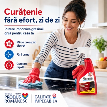 Degresant cu bicarbonat de sodiu Klintensiv, soluție profesională pentru grăsime arsă, pete și murdărie persistentă, fără parabeni, coloranți sau parfumuri artificiale, pentru bucătărie și suprafețe lavabile, 500 ml, 4x Stickere - Img 5