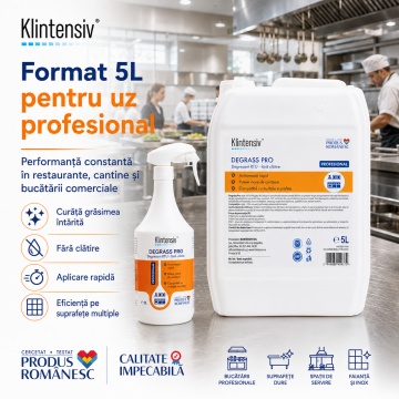 Degresant profesional Klintensiv DEGRASS Pro, gata de utilizare, pentru bucătării și spații de servire, curățare rapidă grăsimi și murdărie, fără clătire, peste 96% biodegradabil, 1 L, 4x Stickere - Img 5