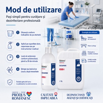 Detergent dezinfectant concentrat Deziamino Klintensiv Professional, pentru suprafețe dure, instrumentar medical și spații profesionale, bactericid, levuricid, fungicid, virucid și tuberculocid, 1 L, 4x Sticker - Img 5
