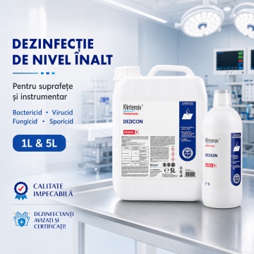 Detergent dezinfectant concentrat Klintensiv Dezicon, soluție 2%, pentru suprafețe, pavimente și instrumentar, bactericid, virucid, fungicid, micobactericid și sporicid, 1 L, 4x Stickere - Img 5