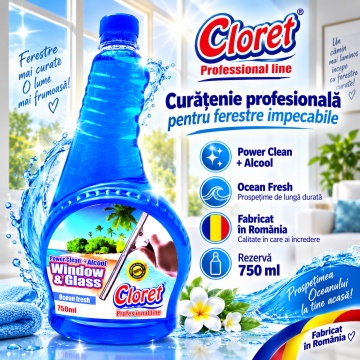Detergent geamuri Cloret Window & Glass – Ocean Fresh (rezervă), 750 ml - Img 6