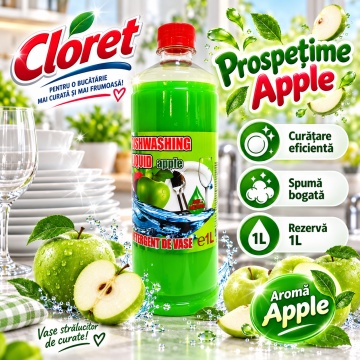Detergent lichid pentru vase Cloret Dishwashing Liquid Citrus – aromă Apple, rezervă 1 L - Img 6