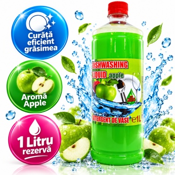 Detergent Lichid pentru Vase Cloret Dishwashing Liquid Citrus, Ideal pentru reumplere, Degresare și Curățare Eficientă, Aromă Apple, 1 L