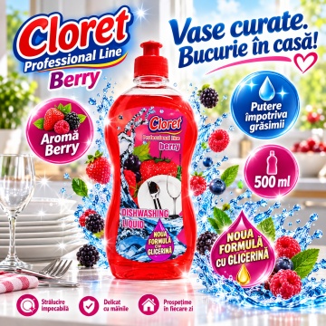 Detergent Lichid pentru Vase Cloret Dishwashing Liquid Citrus, Degresare și Curățare Eficientă, Aromă Berry, 500 ml - Img 6