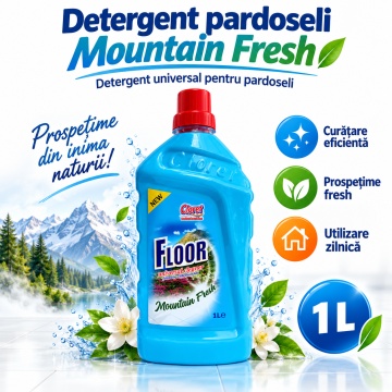 Detergent Pardoseli Cloret Prospețime Montană, Curățare Zilnică, Fără Clătire, pentru Mop și Lavetă, Parfum Fresh Revigorant, Fabricat în România, 1 L