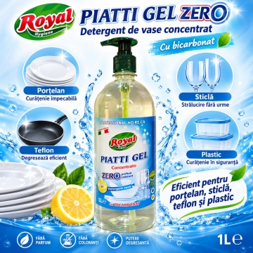 Detergent Vase Profesional Concentrat Royal Hygiene Piatti Zero, Concentrat HoReCa, Fără Parfum și Coloranți, cu Bicarbonat și Mușețel, Formulă Eco Italiană, Fabricat în România, 1 L - Img 6