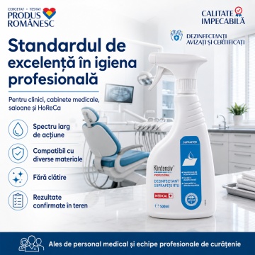 Dezinfectant profesional suprafețe și pavimente Klintensiv Professional RTU, spectru larg, bactericid, virucid, fungicid, micobactericid și sporicid, canistră 5 L, 4x Stickere - Img 5