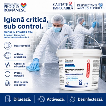 Dezinfectant pulbere Oxoklin Powder, TP4, pentru suprafețe și ustensile industria alimentară, generează acid peracetic, bactericid, levuricid, virucid și micobactericid, cu lingură dozatoare, 4x Stickere - Img 6