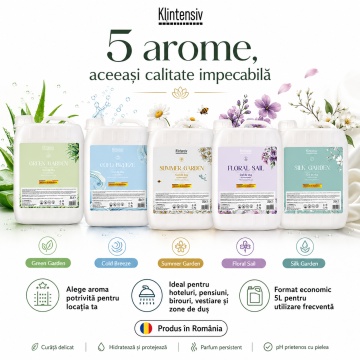 Gel de duș Klintensiv Green Garden, formulă profesională cu Aloe Vera, D-Panthenol și Zinc PCA, aromă fresh, peste 94% ingrediente biodegradabile, ideal pentru hoteluri, pensiuni, firme și spații publice, 5 L, 4x Stickere - Img 6