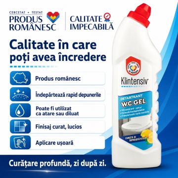 Gel detartrant WC și suprafețe ceramice Klintensiv, anticalcar profesional, textură gel, aderență pe suprafețe verticale, pentru baie, gresie, faianță, ceramică, cabine duș și inox rezistent, 750 ml, 4x Stickere - Img 6