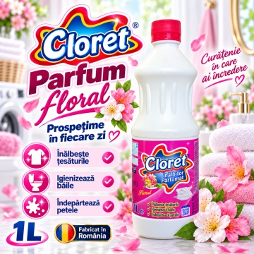 Înălbitor Parfumat Floral Cloret – pentru Rufe Albe și Igienizarea Băii, 1 L - Img 6