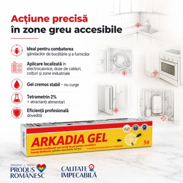 Insecticid gel profesional ARKADIA GEL, pentru gândaci și furnici, efect în cascadă, acțiune de până la 3-4 luni, aplicare precisă, 5 g, 4x Stickere - Img 5