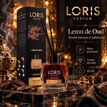 Loris Parfum Lemn de Oud 120 ml – Odorizant de Cameră cu Bețișoare Parfumate - Img 2