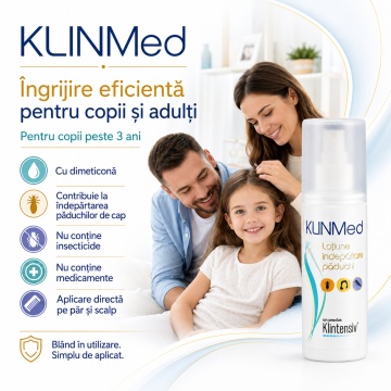 Loțiune antipăduchi KLINMed cu dimeticonă, pentru păduchi de cap și ou lindini, fără insecticide sau medicamente, pentru copii peste 3 ani și adulți, 100ml, 4x Stickere - Img 6