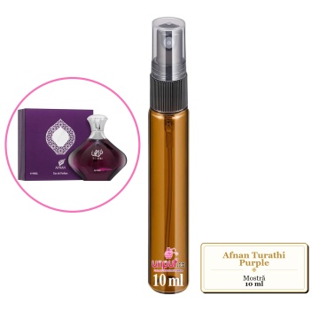 Mostra fiola din Parfumul Afnan Turathi Purple, decant sticla cu pulverizator