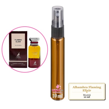 Mostra fiola din Parfumul Alhambra Flaming Elixir, decant sticla cu pulverizator