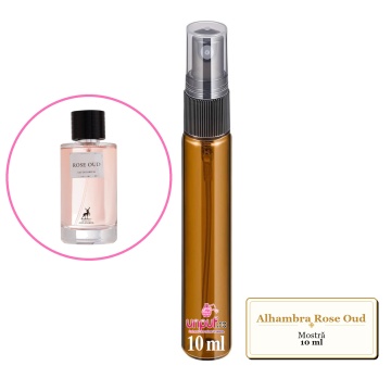 Mostra fiola din Parfumul Alhambra Rose Oud, decant sticla cu pulverizator