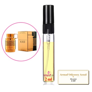 Mostra fiola din Parfumul Armaf Odyssey Aoud, decant sticla cu pulverizator