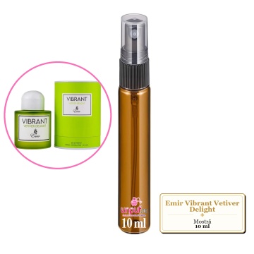 Mostra fiola din Parfumul Emir Vibrant Vetiver Delight, decant sticla cu pulverizator