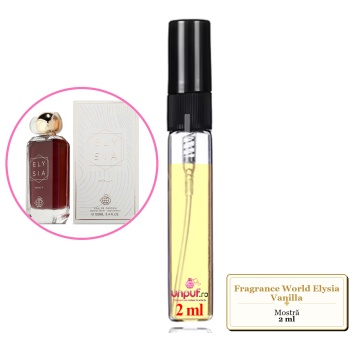 Mostra fiola din Parfumul Fragrance World Elysia Vanilla, decant sticla cu pulverizator
