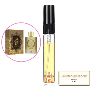 Mostra fiola din Parfumul Lattafa Golden Oud, decant sticla cu pulverizator - Img 2