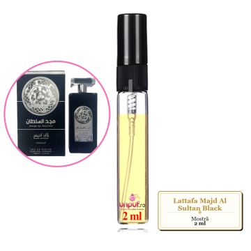 Mostra fiola din Parfumul Lattafa Majd Al Sultan Black, decant sticla cu pulverizator - Img 2