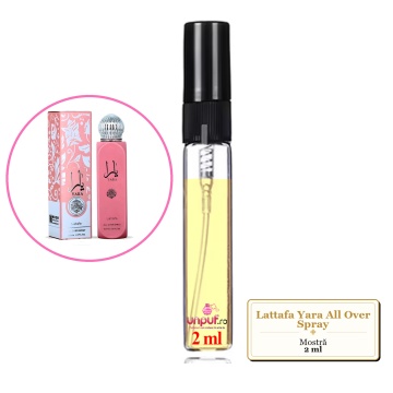 Mostra fiola din Parfumul Lattafa Yara All Over Spray, decant sticla cu pulverizator
