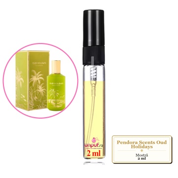 Mostra fiola din Parfumul Pendora Scents Oud Holidays, decant sticla cu pulverizator