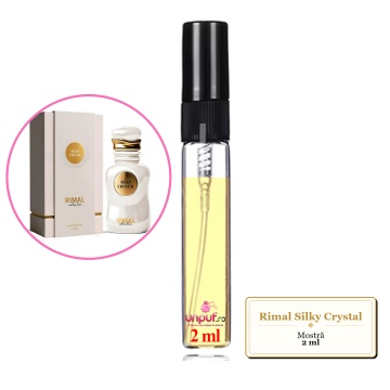 Mostra fiola din Parfumul Rimal Silky Crystal, decant sticla cu pulverizator