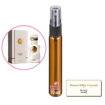 Mostra fiola din Parfumul Rimal Silky Crystal, decant sticla cu pulverizator