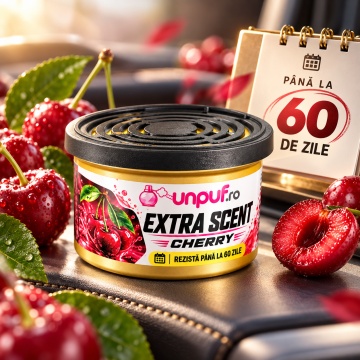 Odorizant Auto Unpuf Extra Scent Cherry, Parfum Auto cu Aromă de Cireșe, Intensitate Reglabilă, Până la 60 Zile, 40g - Img 4
