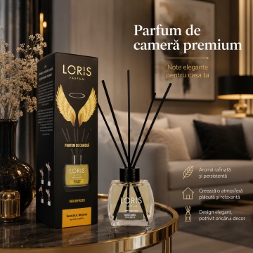 Odorizant de Cameră cu Bețișoare Parfumate Loris Îngerul Negru, 120 ml, Esență Black Angel, Miros Elegant și Persistent - Img 3
