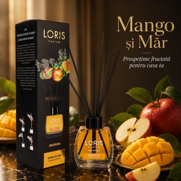 Odorizant de Cameră cu Bețișoare Parfumate Loris Mango și Măr, 120 ml, Esență Fructată, Miros Plăcut și Persistent - Img 3