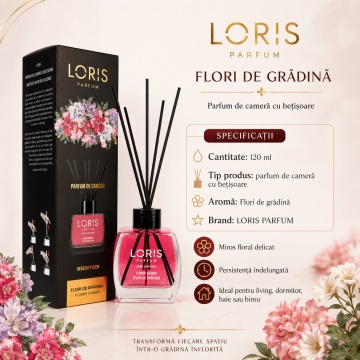 Odorizant de Cameră cu Bețișoare Parfumate Loris Parfum Flori de Grădină, 120 ml, Esență Florală, Miros Plăcut și Persistent - Img 3