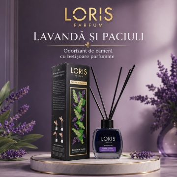 Odorizant de Cameră cu Bețișoare Parfumate Loris Parfum Lavandă și Paciuli, 120 ml, Esență Floral Lemnoasă, Miros Elegant și Persistent - Img 2