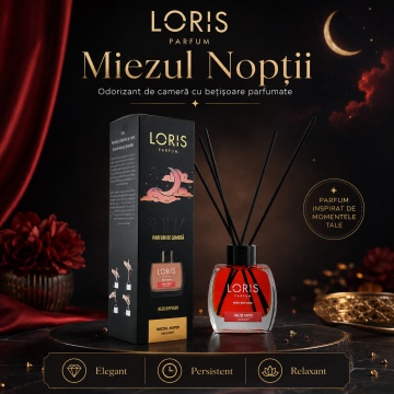 Odorizant de Cameră cu Bețișoare Parfumate Loris Parfum Miezul Nopții, 120 ml, Esență Elegantă Midnight, Miros Plăcut și Persistent - Img 7