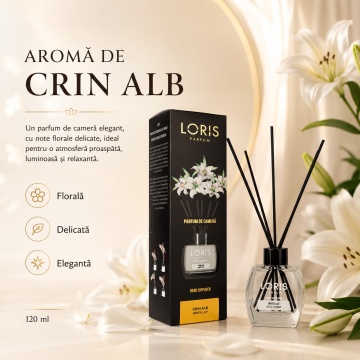 Odorizant de Cameră cu Bețișoare Parfumate Loris Parfum White Lily, 120 ml, Esență Crin Alb, Miros Plăcut și Persistent - Img 3