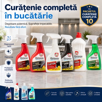 Pachet complet solutii curatenie Klintensiv HOME 10 Casa Completa, pentru bucatarie, baie, WC, geamuri, pardoseli, inox, cuptor si plita, 10 produse, 5,75 L, 4x Stickere - Img 2