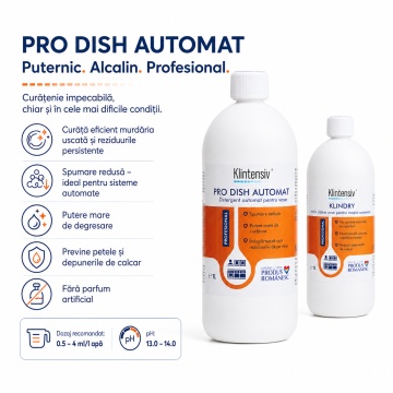 Pachet detergent si aditiv clatire masina de spalat vase Klintensiv Professional PRO DISH si KLINDRY, sistem automat profesional, 2 produse, 2x 1L, 4x Stickere - Img 3