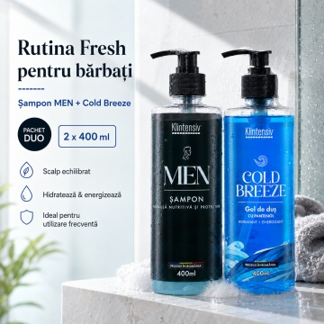 Pachet ingrijire barbati Klintensiv, sampon cu Zinc PCA si Pantenol 400 ml si gel de dus hidratant Cold Breeze 400 ml, 2 produse, 800 ml, 4x Stickere - Img 3