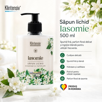 Pachet ingrijire completa Klintensiv, sapun lichid Liliac 500 ml, sapun lichid Iasomie 500 ml, gel de dus Floral Sail 400 ml, sampon Anti-Cadere 400 ml si servetele demachiante 25 buc, 5 produse, 4x Stickere - Img 3