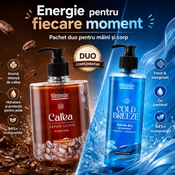 Pachet ingrijire corp Klintensiv – sapun lichid Cafea 500 ml si gel de dus hidratant Cold Breeze 400 ml, 500 ml + 400 ml - Img 3