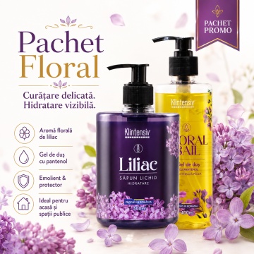 Pachet ingrijire corp Klintensiv – sapun lichid Liliac 500 ml si gel de dus hidratant Floral Sail 400 ml, 500 ml + 400 ml - Img 3