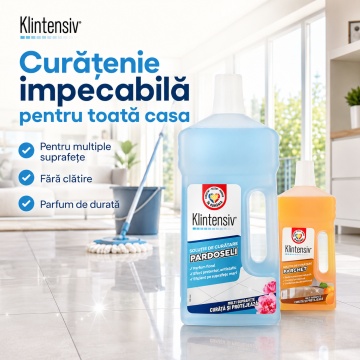 Pachet solutii curatenie Klintensiv, pentru pardoseli, parchet, gresie, marmura si granit Klintensiv, detergent concentrat fara clatire, parfum persistent, 2x 1 L, 4x Stickere - Img 2