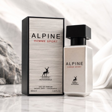 Parfum Arăbesc Alhambra Alpine Homme Sport 30 ml, Apă de Parfum Bărbați, Maison Alhambra, Inspirat Allure Homme Sport, Aromă Aromatic Lemnoasă Fresh cu Grapefruit, Bergamotă, Piper, Geranium, Lavandă, Note Acvatice, Ambră, Cedru, Mosc și Vetiver