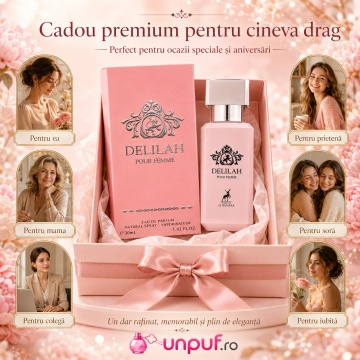 Parfum Arăbesc Alhambra Delilah Pour Femme 30 ml, Apă de Parfum Damă, Inspirat Delina, Aromă Floral Fructată Feminină cu Bergamotă, Fructe Delicate, Pară, Bujor, Flori Albe, Iasomie, Trandafir, Lemn Alb, Mosc și Vanilie - Img 7