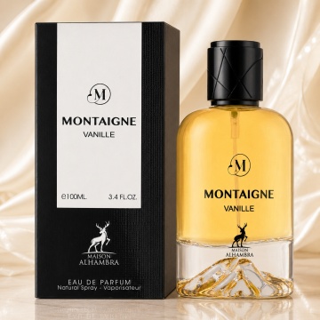 Parfum Arăbesc Alhambra Montaigne Vanille 100 ml, Apă de Parfum Damă, Maison Alhambra, Inspirat Roses Vanille, Aromă Oriental Vanilată cu Bergamotă, Condimente Moi, Tonka, Caramel, Flori Albe, Ambră, Lemn de Santal, Mosc și Vanilie