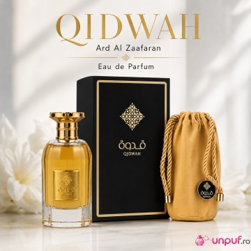 Parfum Arăbesc Ard Al Zaafaran Qidwah 85 ml, Apă de Parfum Unisex, Damă și Bărbat, Aromă Oriental Arabescă Elegantă cu Bergamotă, Condimente, Șofran, Iasomie, Trandafir, Lemn de Santal, Oud, Ambră, Mosc și Vanilie - Img 3